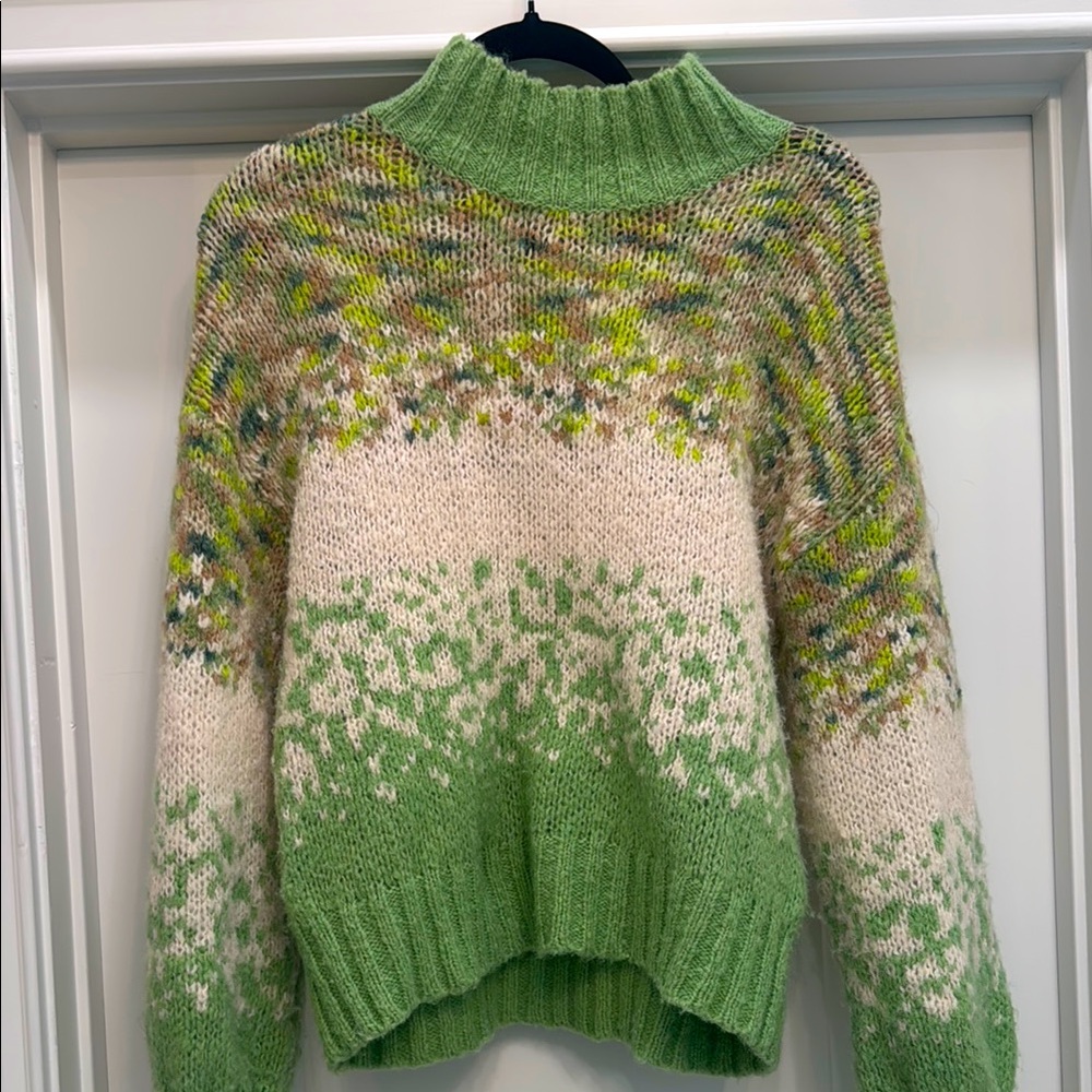 Aerie Green and Cream Cowl Neck Sweater